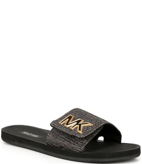 michael michael kors mk glitter slide sandals|Michael Kors slides women's.